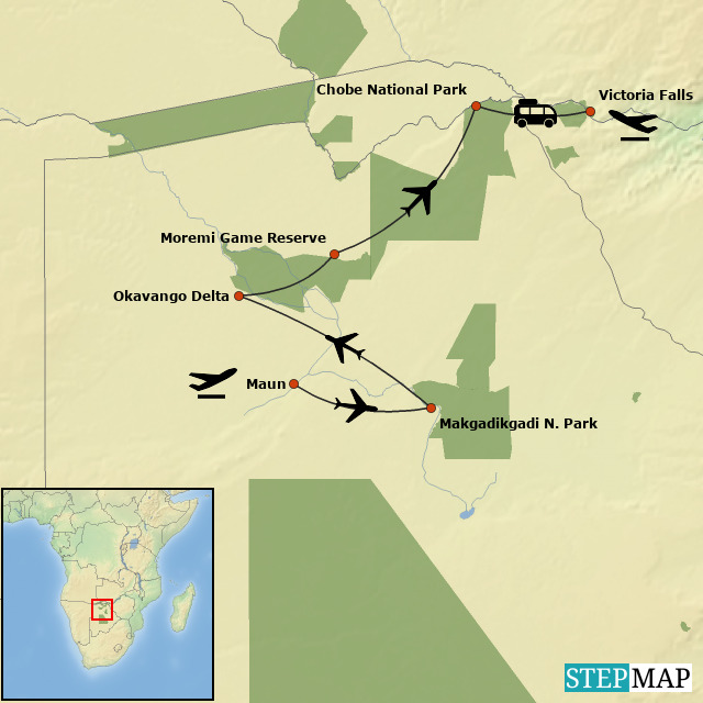 Botswana Honeymoon Safari - Map