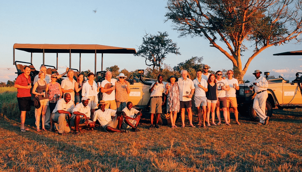 Family on safari in the Okavango Delta