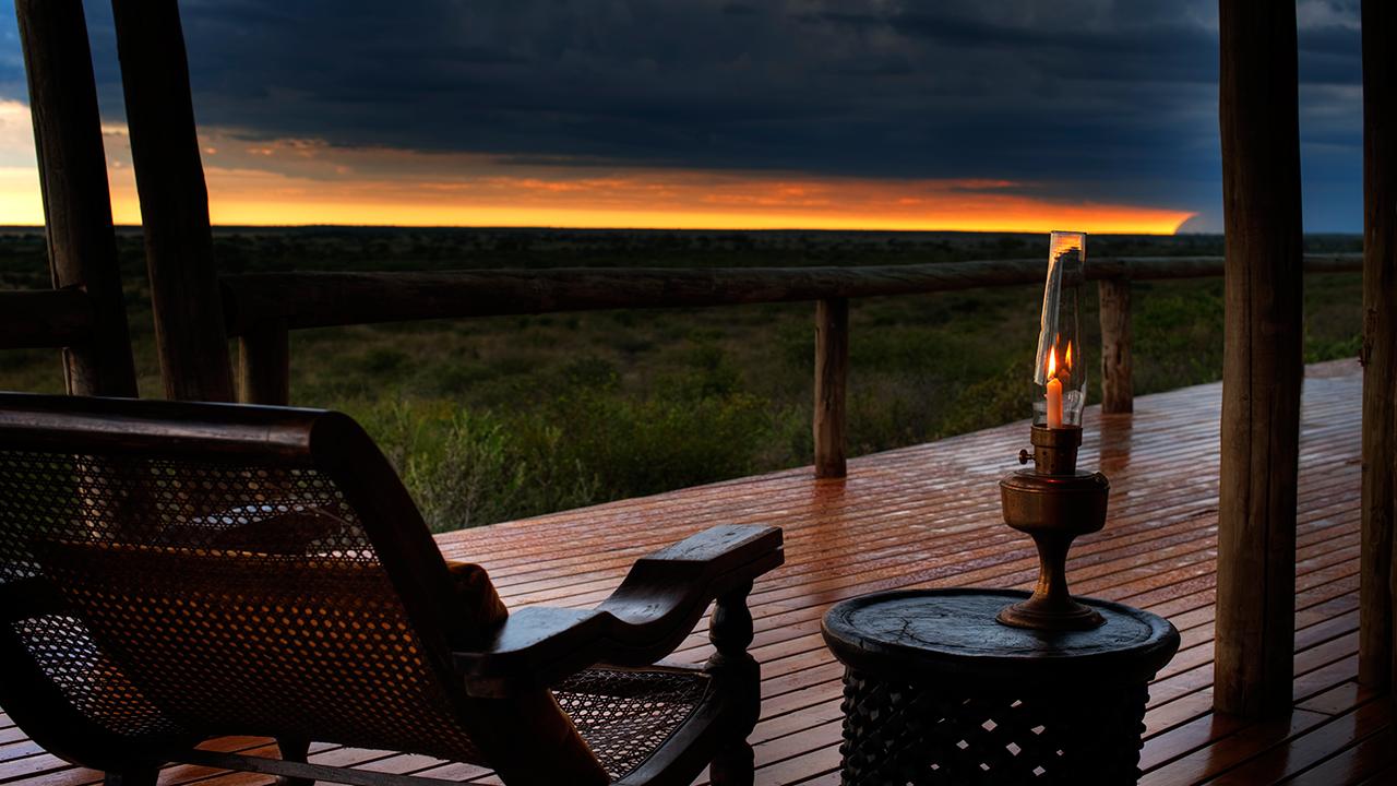 Tau-Pan-Camp-private-pation-sunset---Made-in-Africa-privately-hosted-Botswana-Safari